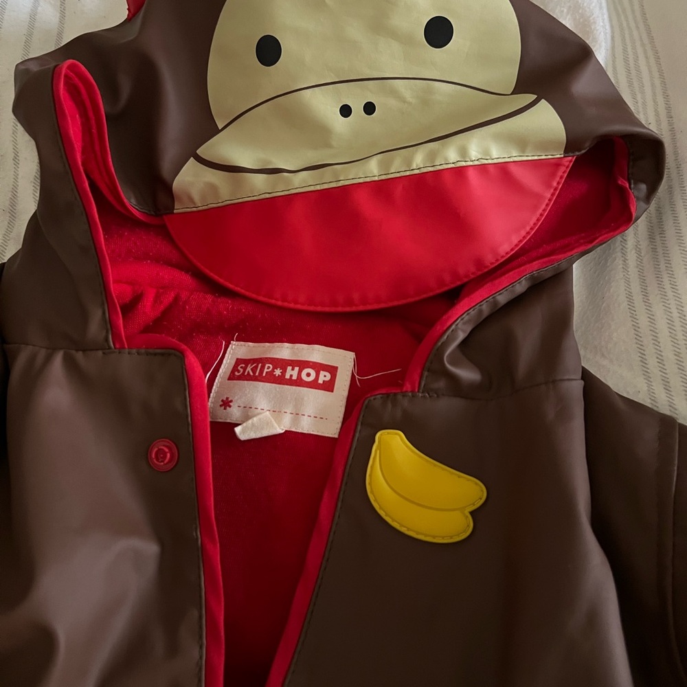 Skip Hop Brown Monkey Raincoat with Red Lining